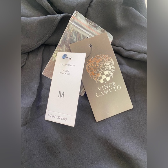 NWT Vince Camuto Sheer Black Buttoned Frilly Half Sleeve Blouse Business Casual - Picture 4 of 6